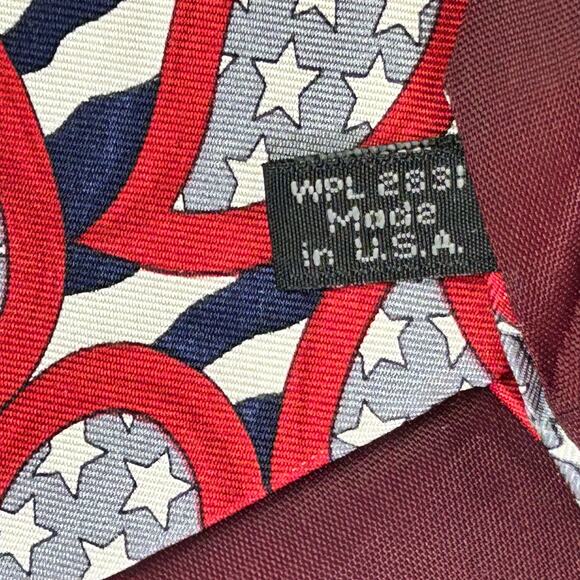 American Traditions Necktie Italian Silk Red White Blue Paisley Stars Patriotic - Picture 6 of 9